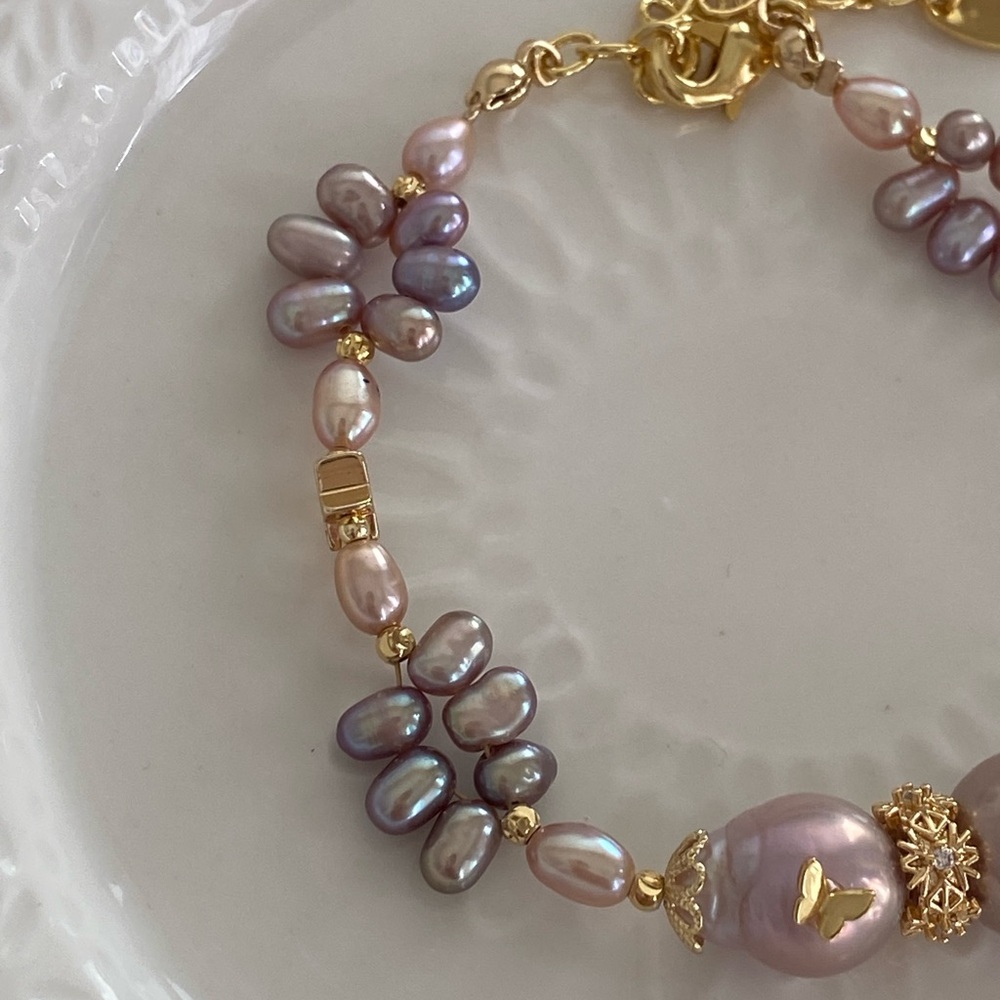 B78- Handmade Edison Pearl Butterfly Braided Bracelet - Picture 12 of 13